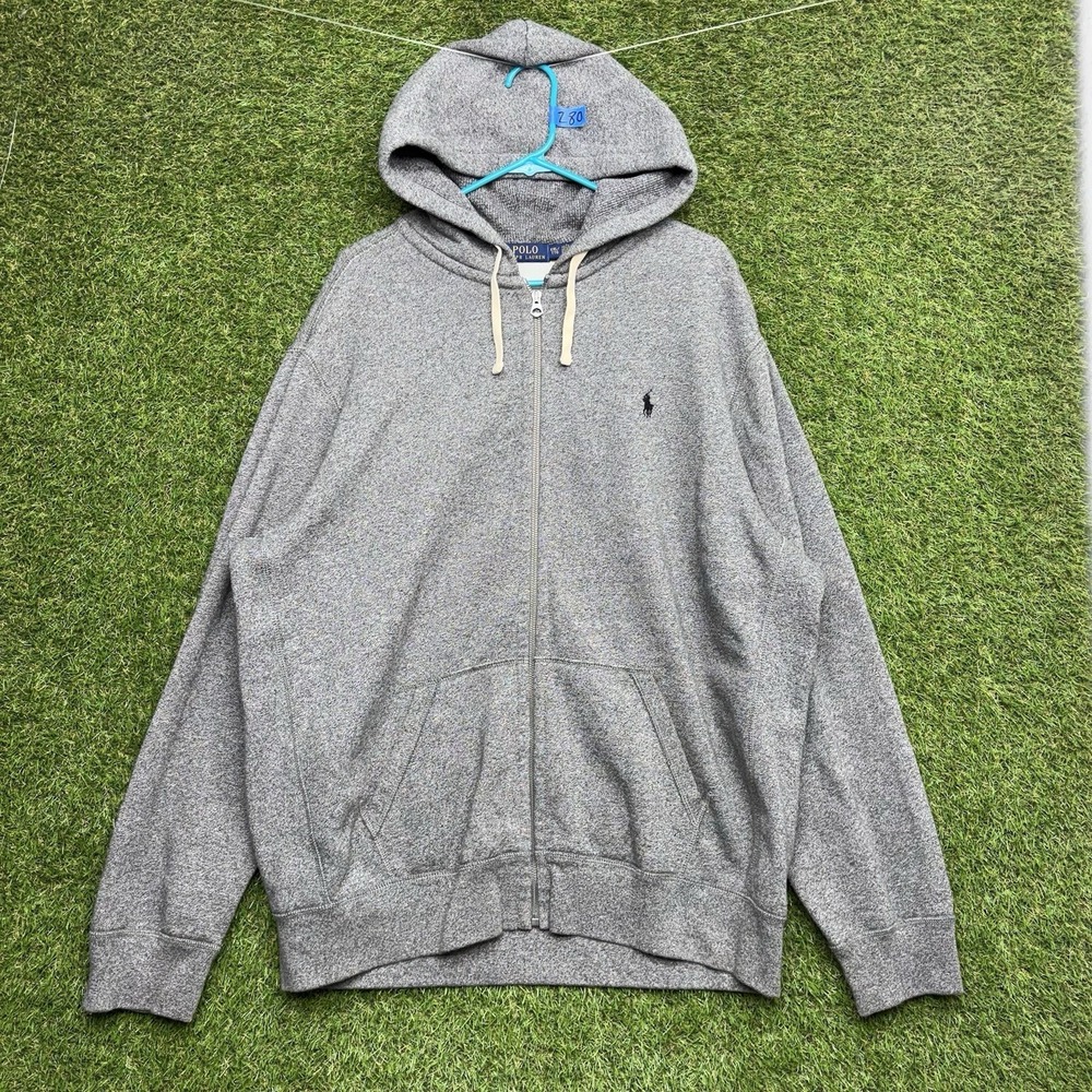 Vintage Polo Ralph Lauren Hoodie Mens 2XL Gray Y2K Thermal Lined Jacket Zip Up